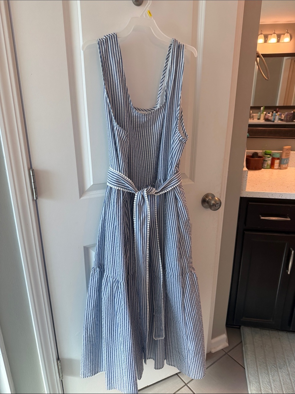 Kiel James Patrick Blue and White Striped Tie-Waist Sundress